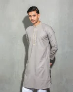 Men’s Stone Grey Embroidered Panjabi - Image 3