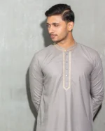 Men’s Stone Grey Embroidered Panjabi - Image 2