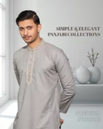 Men’s Stone Grey Embroidered Panjabi