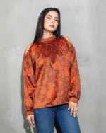 Rust Floral Cut-Out Sleeve Tops - Image 4