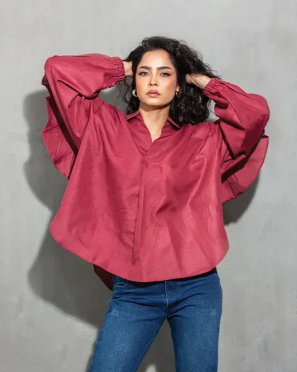 Chic Maroon Flared Sleeve Tops