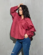 Chic Maroon Flared Sleeve Tops - Image 2