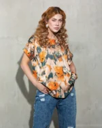 Vibrant Abstract Print Satin Tops - Image 3