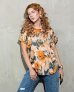 Vibrant Abstract Print Satin Tops - Image 2
